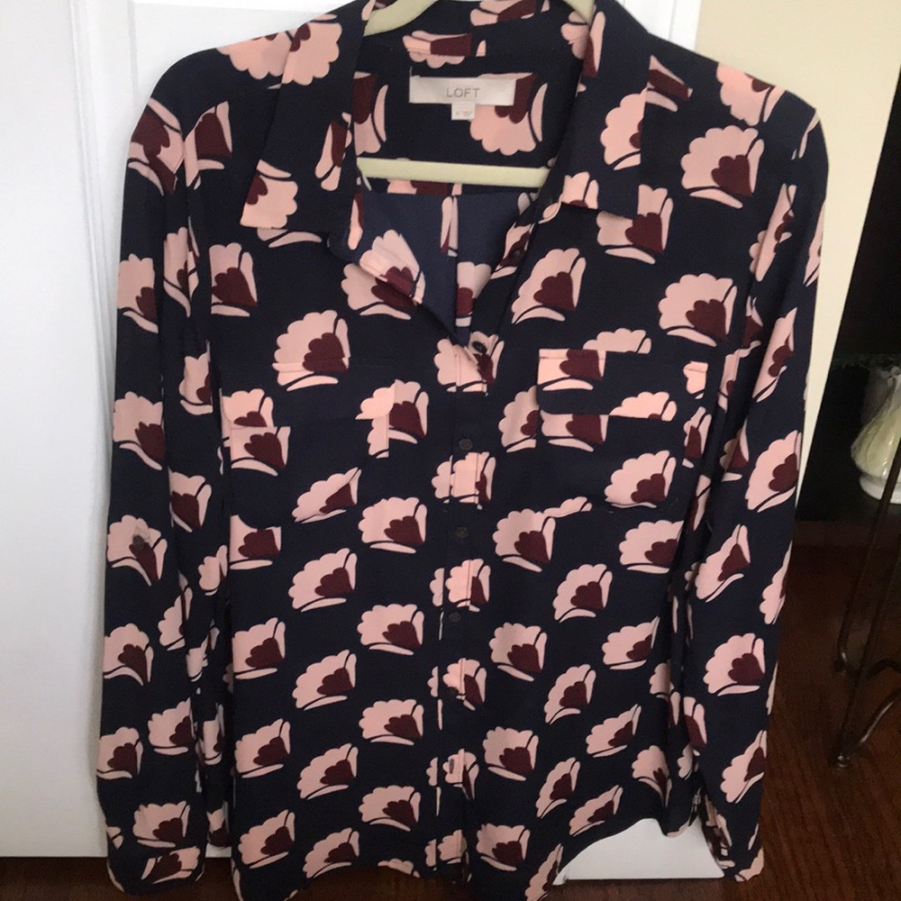 LOFT - XL navy l/s blouse- sleeves button-up $ 20